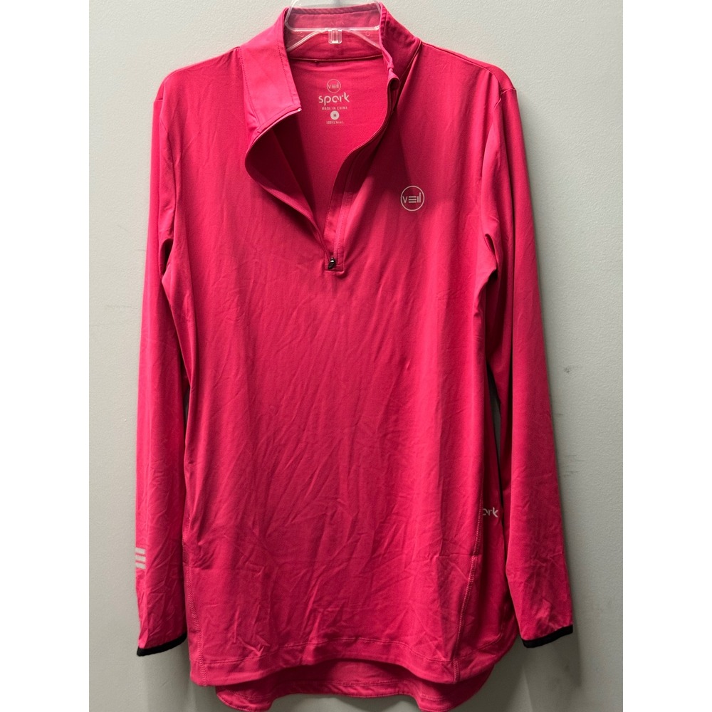 Veil Garments Spark Half Zip Modest Performance Top Womens M Hot Pink Thumbholes